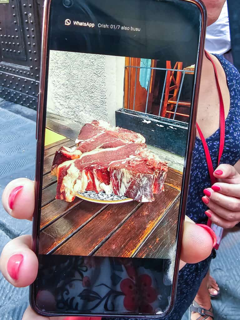 picture of florentine steak on phone