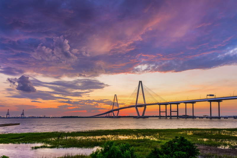 ravenal bridge over the water at sunset