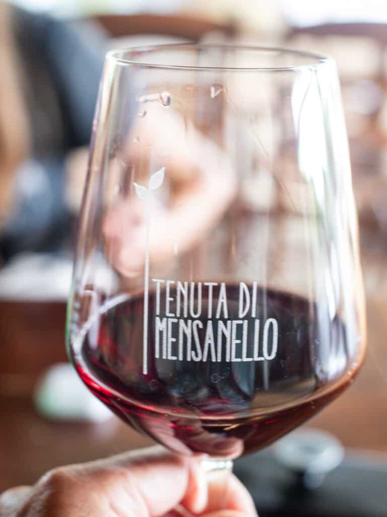 glass of red wine from tenuta di mensanello tuscany