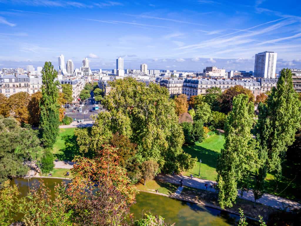 Paris city aerial view from the Buttes-Chaumont, Paris, France