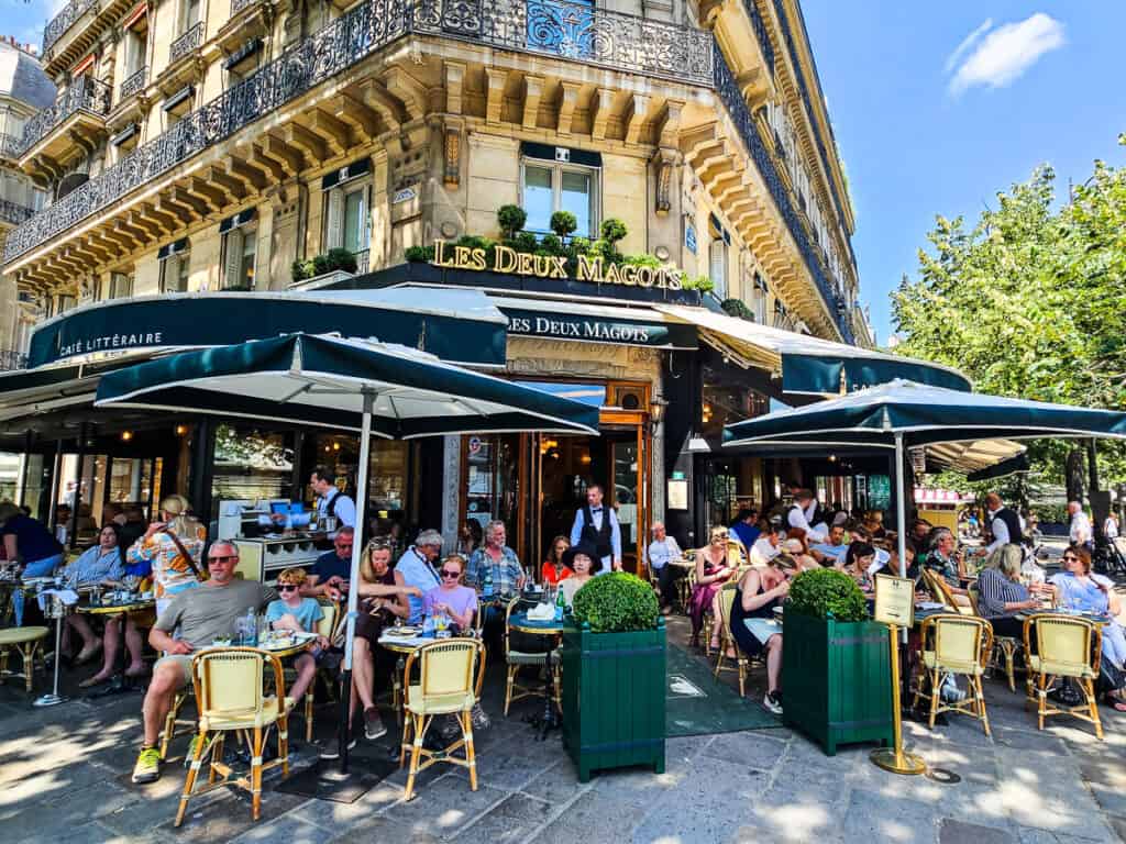 People sitting outside at a cafe in Paris