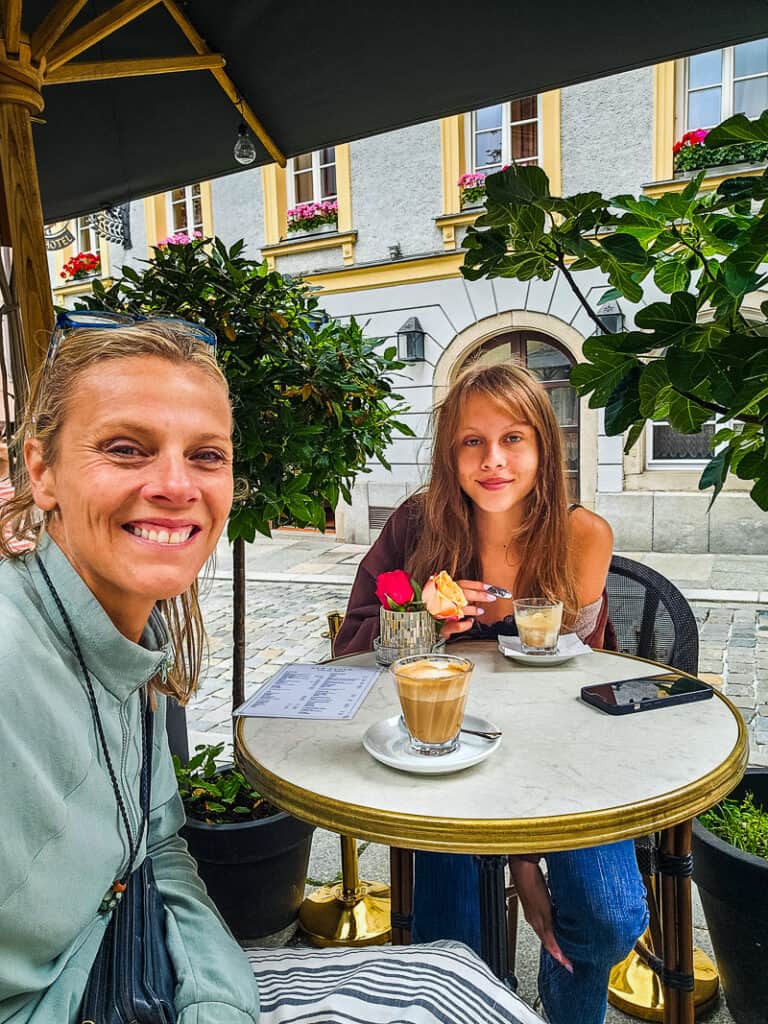 Mom and daughter having coffee