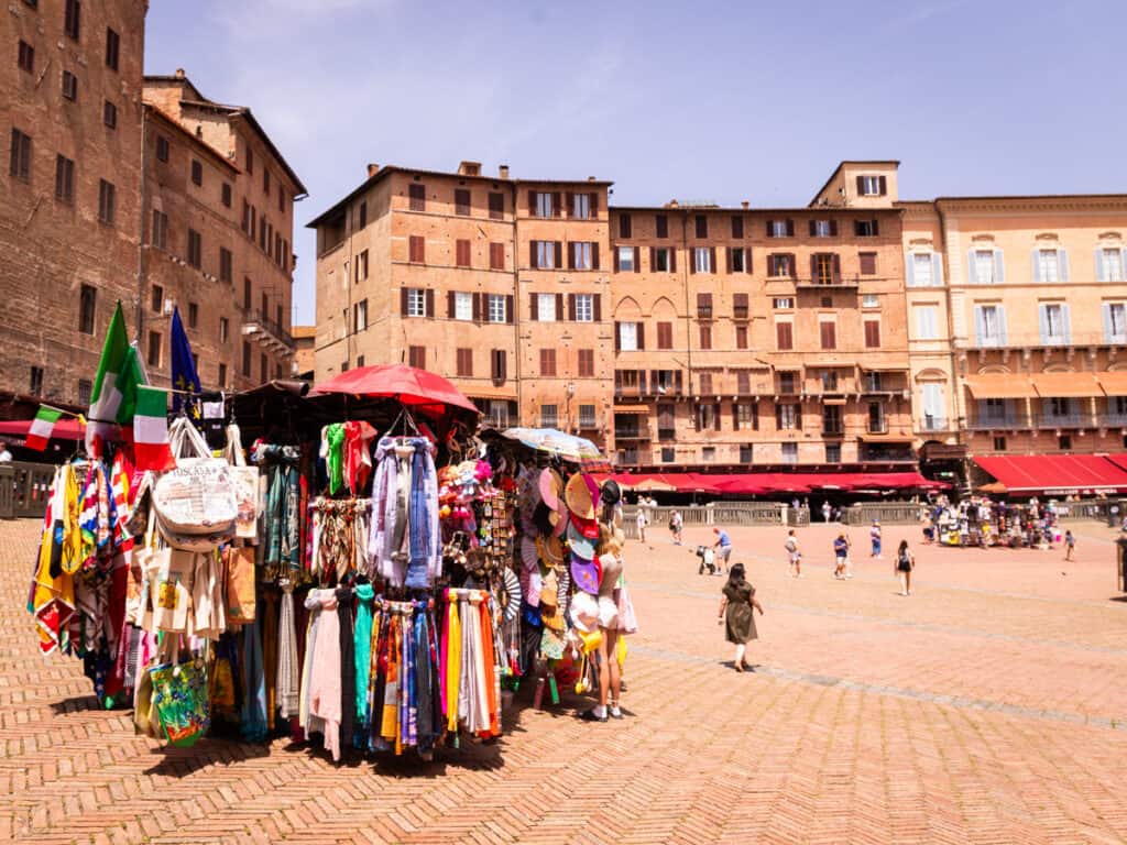 clothes stall on Piazza del Campo