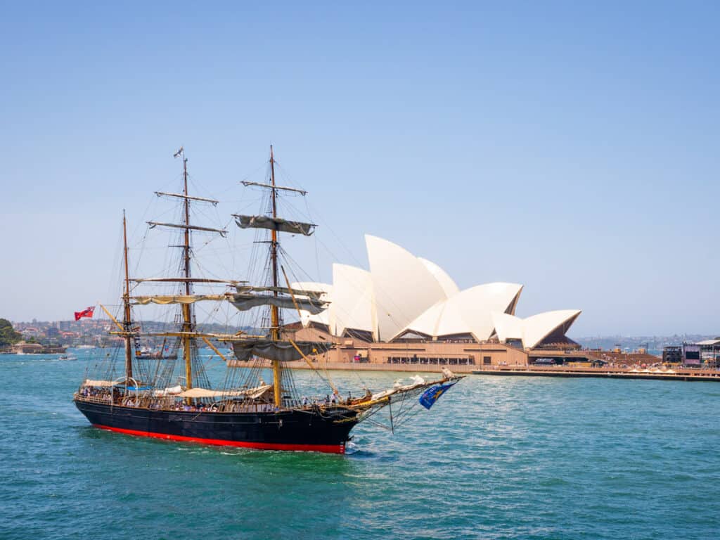 Vessel entering Circular Quay as part of the Tall Ship Festival for Australia Day 2019.