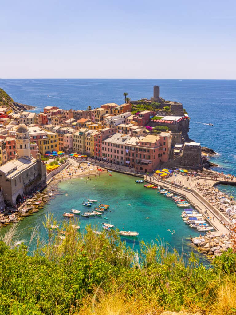 overlooking the town and beach of vernazza