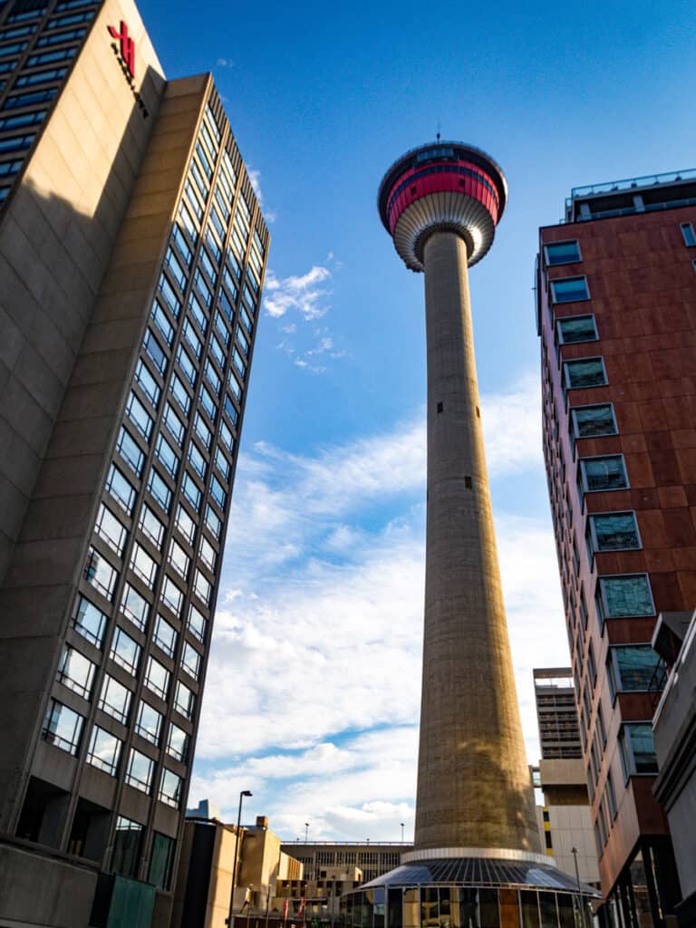 calgary tower in between other high rises