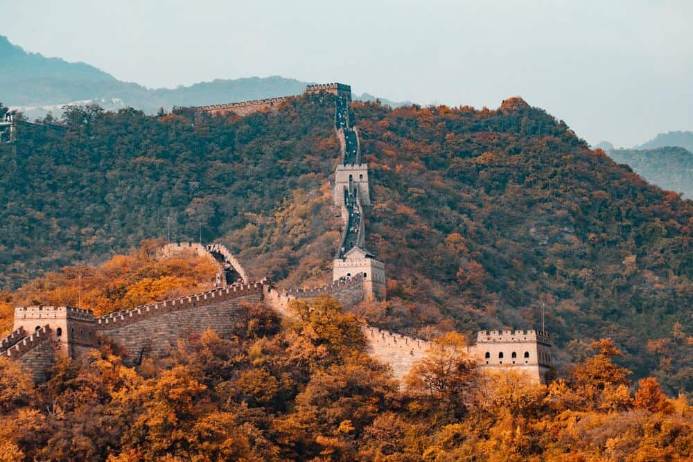 great wall of china with fall foliage