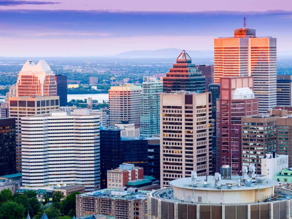 Panorama of Montreal at sunset. 