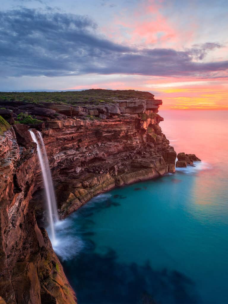Sunrise at Curracurrong Falls and Eagle Rock in the Royal National Park, Sydney.