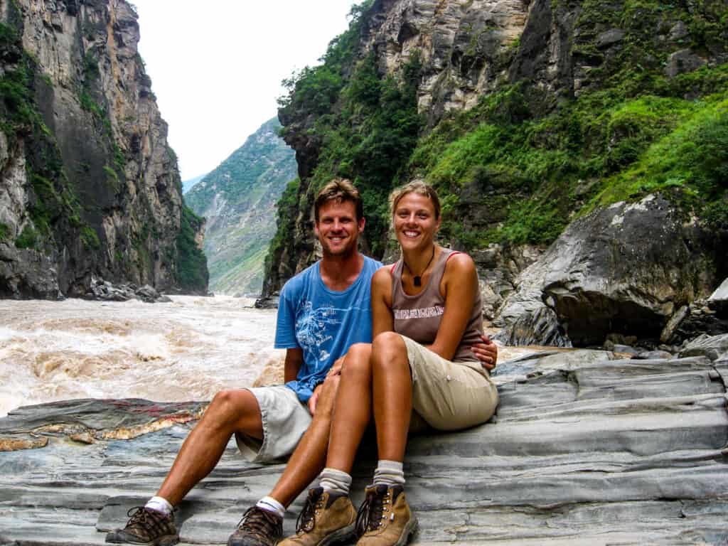 caz and craig sitting in front of yangtze river