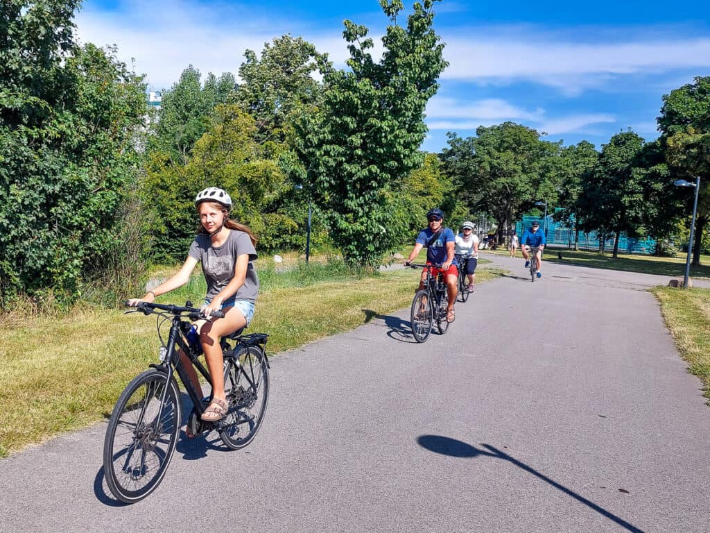People riding bikes around Vienna, Austria
