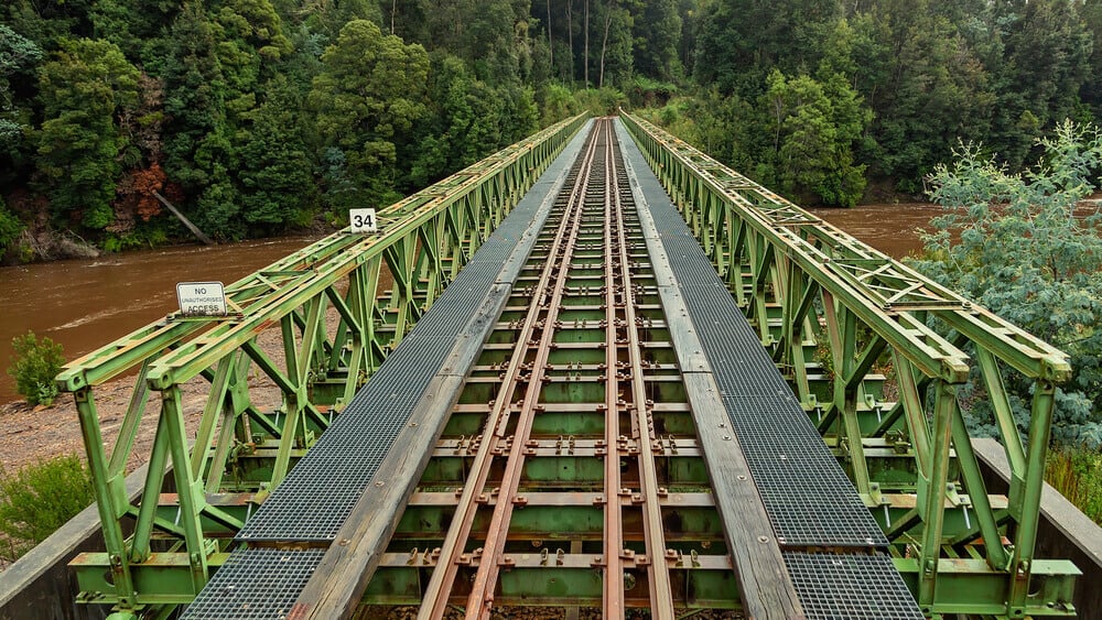 West Coast Wilderness Railway over brown river