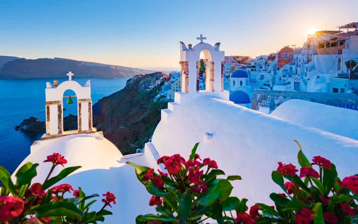 Oia Santorini Greece in the evening during sunset