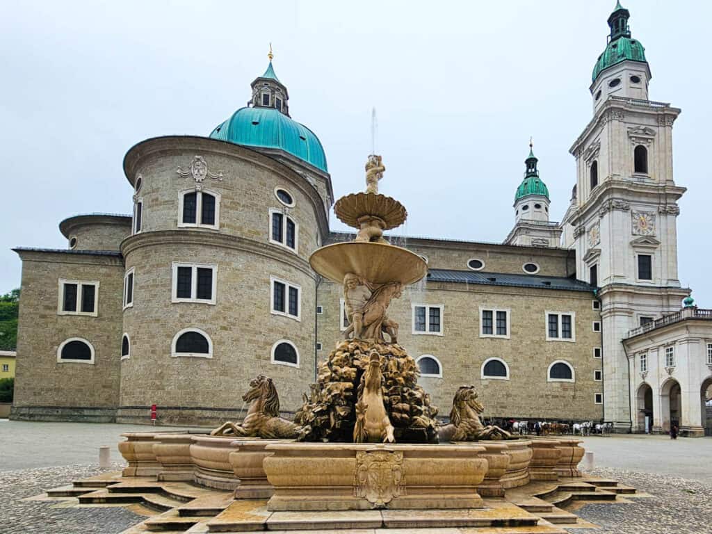 salzburg Cathedral with fountain in front