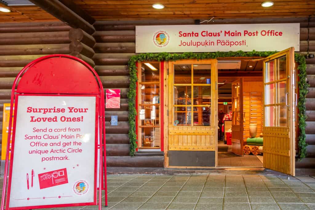 Entrance to the Santa Claus Main Post Office at Santa Village in Lapland, near Rovaniemi, Finland.