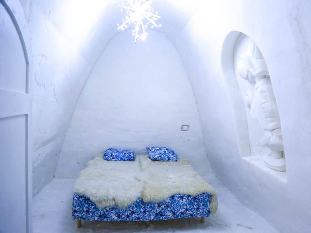 beds inside snow hotel