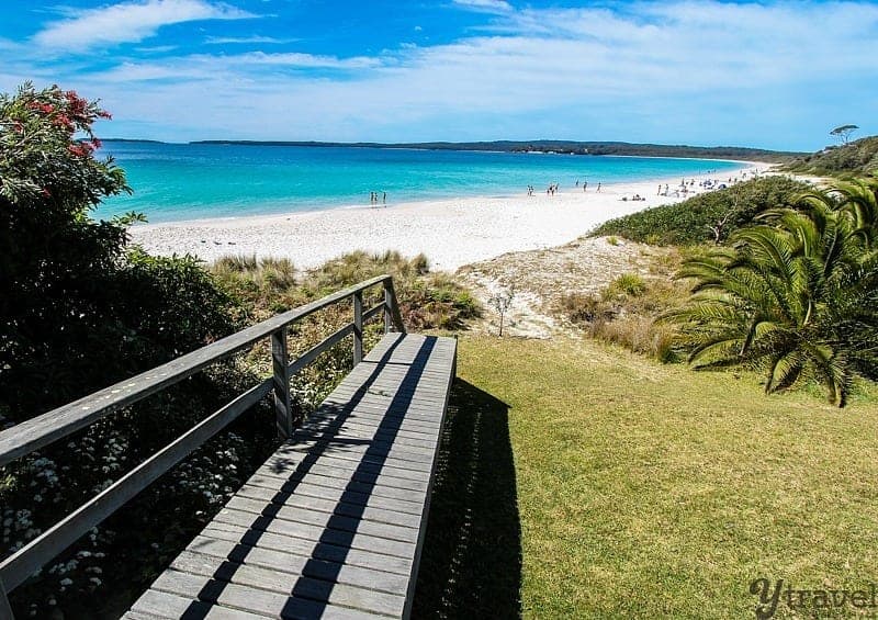 board walk leading down to the white sands of Hyams Beach